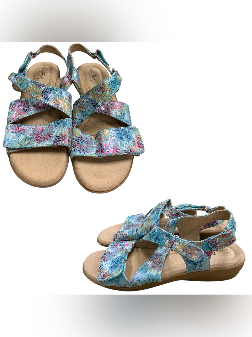 Coral Bay Blue Multi Floral Strappy Sandals S8